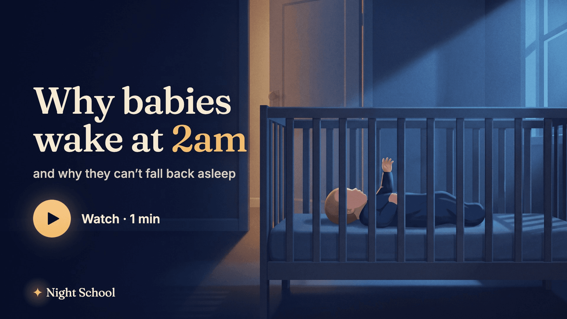 Why babies wake at 2am, and why they can’t fall back asleep. A baby sleeps on their back in a crib in a dark room.